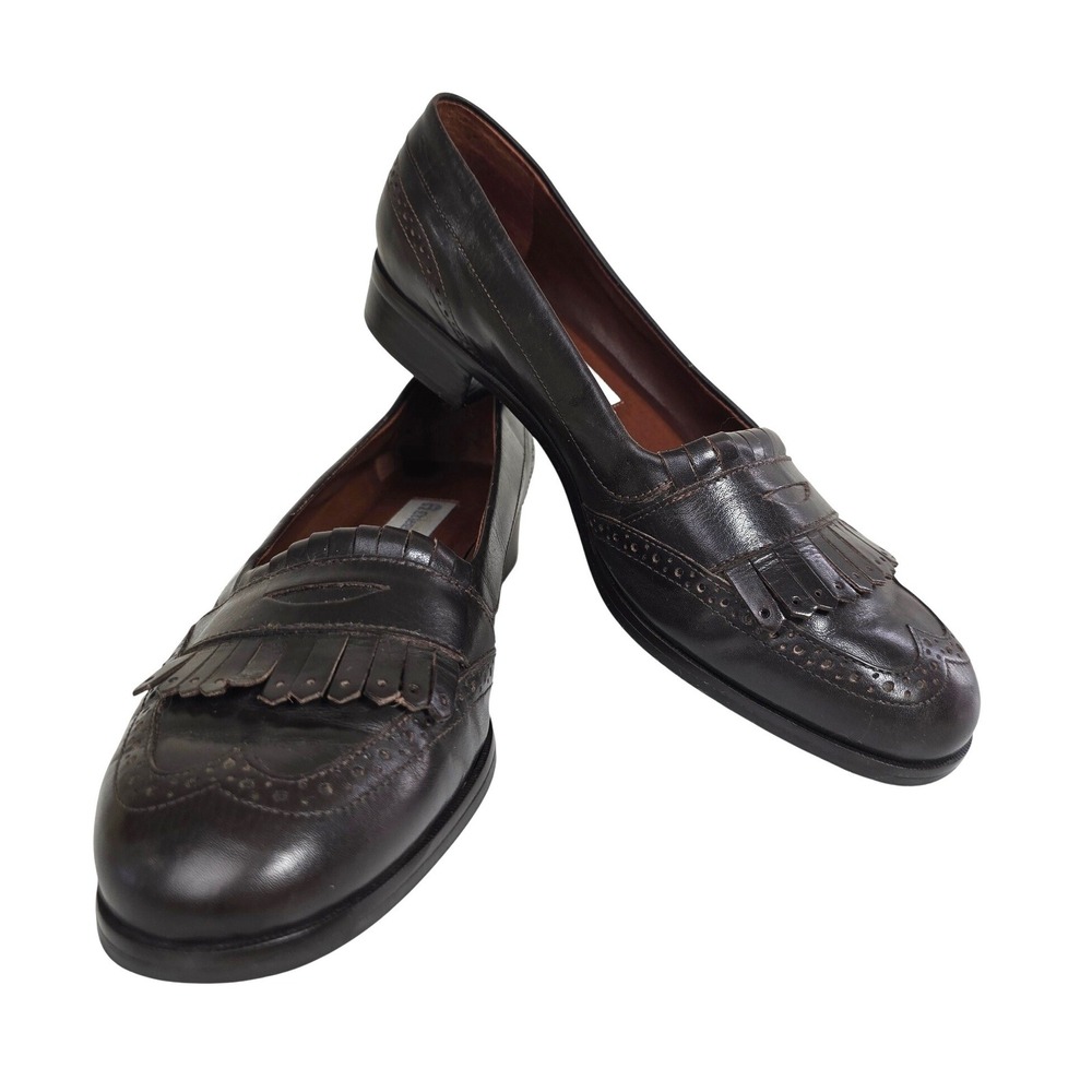 Etienne Aigner Kiltie Fringe Wingtip Brown Leather Penny Loafers Shoes 8.5 M